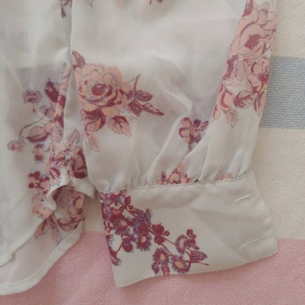Modcloth Be Buzzworthy White Chiffon Blouse Floral - Picture 7 of 15